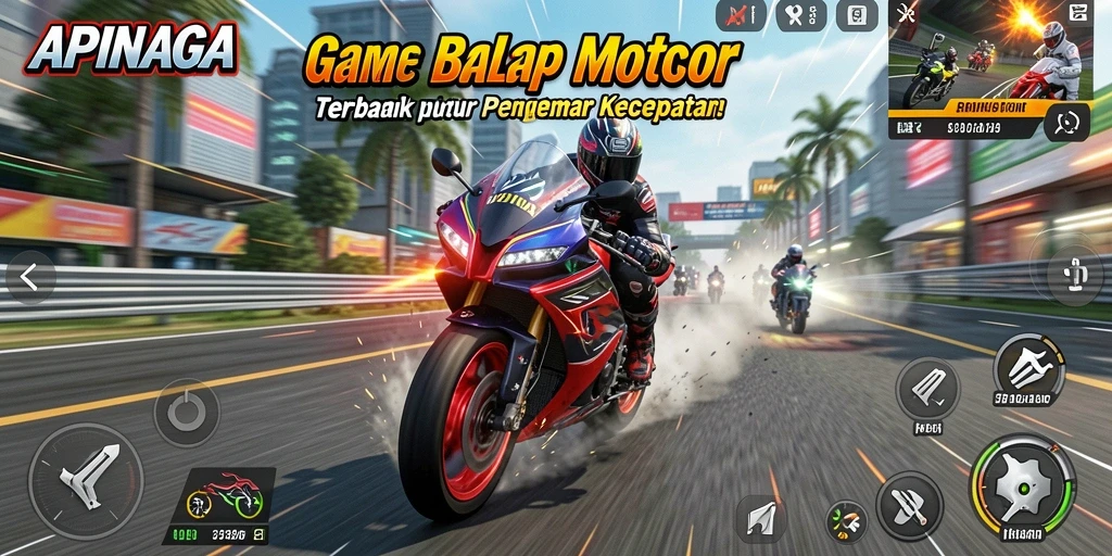 Menampilkan aksi balapan motor yang mendebarkan dalam APINAGA.
