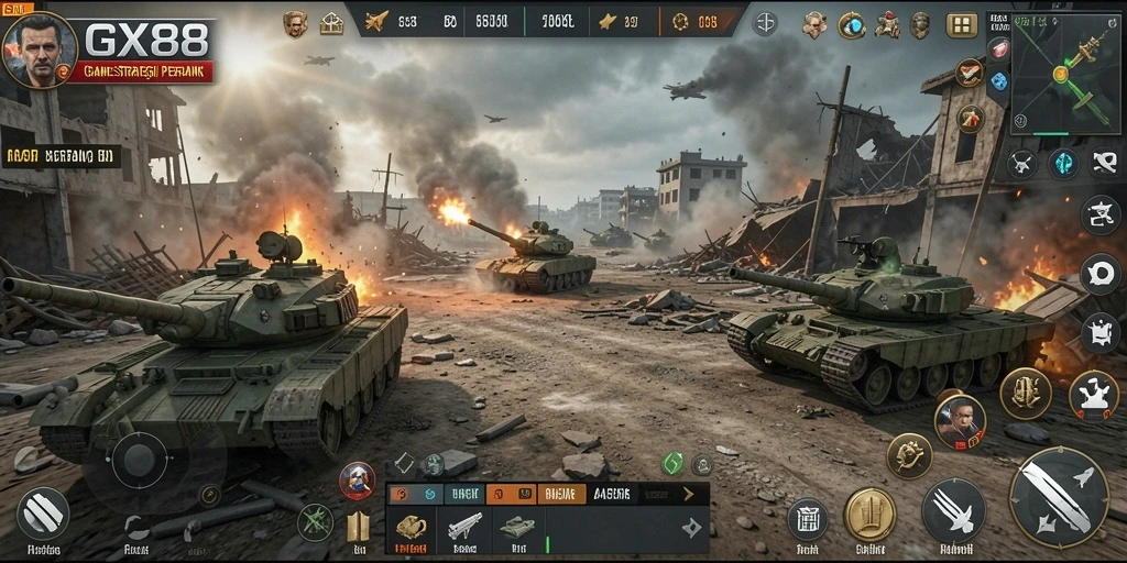 Tampilan gameplay menarik dari GX88 dengan pertarungan SLG yang seru.
