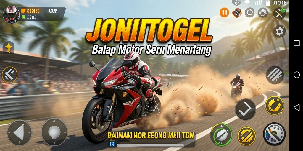 Tampilan gameplay seru balapan motor di JONITOGEL.
