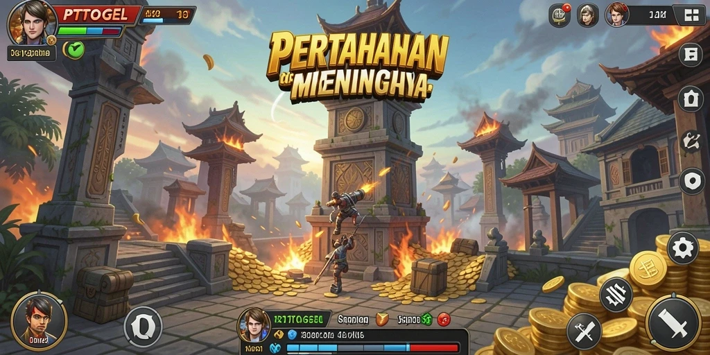 Tangkapan layar utama PTTOGEL yang menampilkan aksi strategi Tower Defense.
