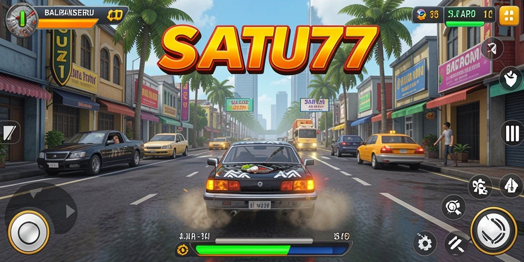Screenshot menampilkan aksi balapan mendebarkan di SATU77.